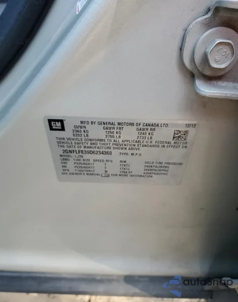 2013 Chevrolet Equinox Ltz из США, поврежденный, VIN 2GNFLFE39D6234360